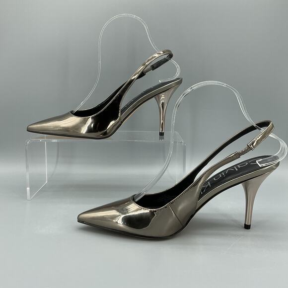 NEW Calvin Klein Women’s Cinola Slingback Pumps Pewter Mirror Metallic Size 8.5M - Picture 2 of 11